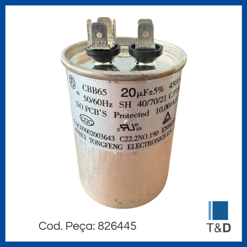 CAP POLIP COMP 20UF 450V 50/60HZ C/ TERM.