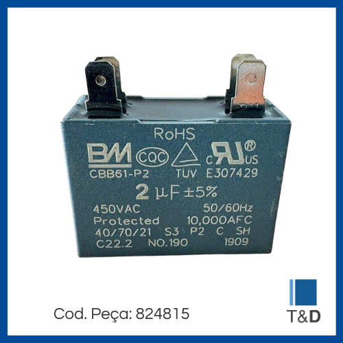 KIT CAPACITOR MOTOR VENT 2UF - Imagem 2
